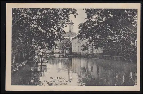 AK Bad Aibing: Partie an der Glonn mit Pfarrkirche, ROSENHEIM um 1920