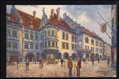 Künstler-AK München: Hofbräuhaus, Feldpost Reservelazarett München D 26.2.1916