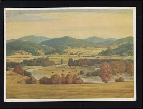 Künstler-AK Karl Flügel: Herbstliche Flusslandschaft, BERLIN 21.2.1936