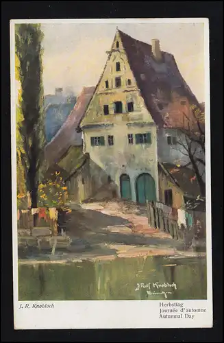 Künstler-AK J.R. Knobloch: Herbsttag - Das Haus am Fluss, ungebraucht