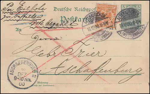 Carte postale P 50II Reichpost avec 49 aigles sur carte postale rapide ÂGE 18.12.00