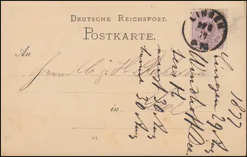 32 Ziffer 5 Pfennige als EF Postkarte LINGEN 30.8.1877 nach LEER 30.8.77