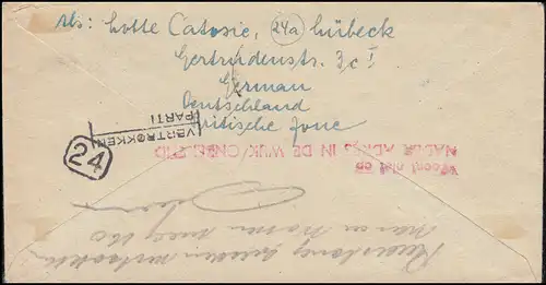 932 point 50 Pf en tant que lettre EF à l'étranger LÜBECK 3.12.1947 à La Haye et RETOUR