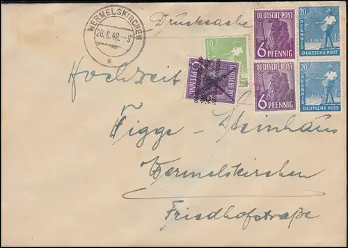 Währungsreform: überklebte Zehnfachfrankatur mit 37I, WERMESLKIRCHEN 26.6.1948