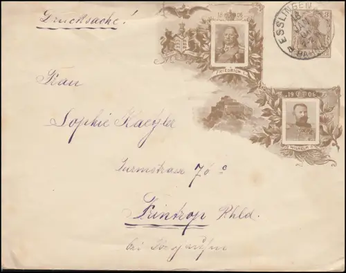 Privatumschlag PU 25 Friedrich I. und Wilhelm II. Drucksache ESSLINGEN 16.2.1906