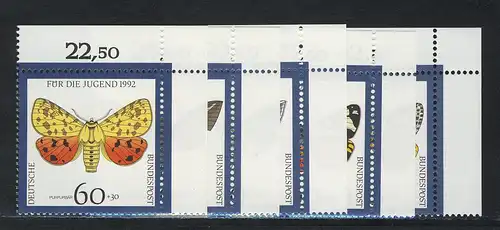 1602-1606 Jugend Nachtfalter 1992, Ecke o.r. Satz **