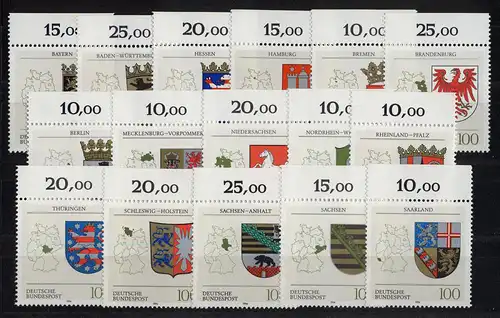 1586ff Länderwappen 1992-1994, 16 Werte, Oberrand, Satz **