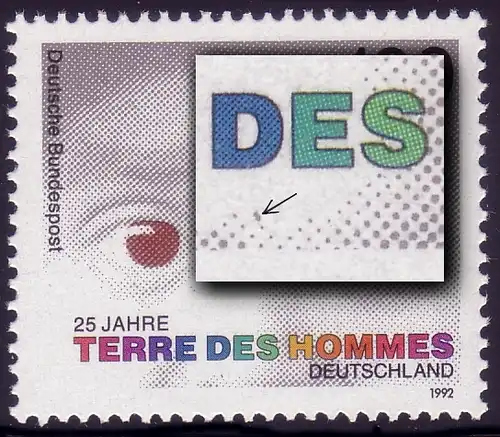 1585 Terre des Hommes mit PLF grauer Fleck unter D, Feld 39, **