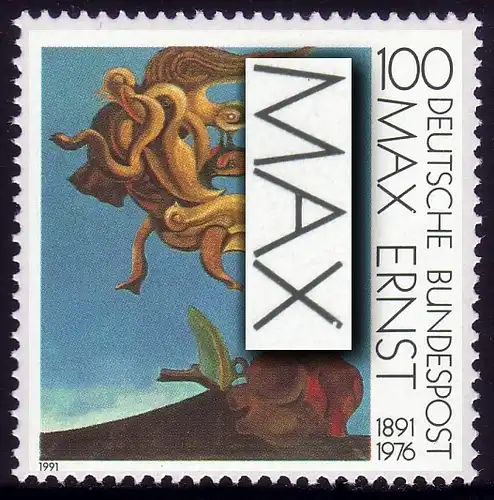 1569I Max Ernst 1991 avec PLF I blanc dans le X de MAX, champ 13, **