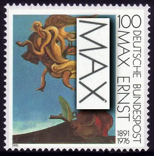 1569I Max Ernst 1991 mit PLF I weißer Fleck im X von MAX, Feld 13, **