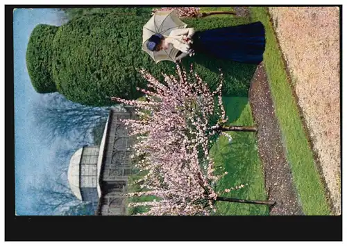 Foto-AK Hans Hildebrand: Frühling im Park mit Haus, Novitas Berlin, ungebraucht