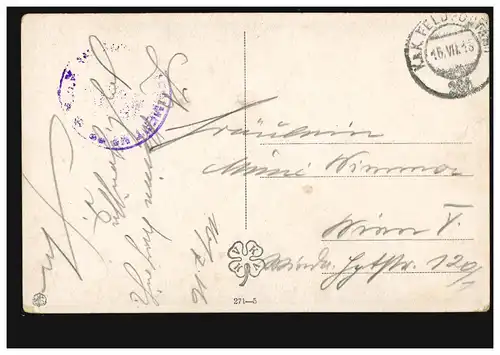 AK Artiste C.V. Muttich: Foi - Portrait de fille avec boucle de cheveux bleu, 1916