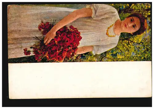 AK Artiste Giovanni Sottocornola: femme avec des fleurs rouges, inutilisé