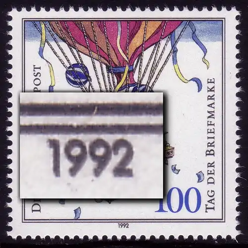 1638DD Tag der Briefmarke 1992 mit Doppelbilddruck der Farbe Schwarz, **