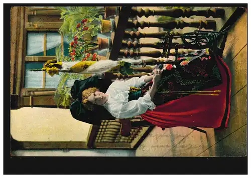 Artiste-AK Alsaceserin am Spinnerrad, Strasbourg (Els.) 31.8.1913