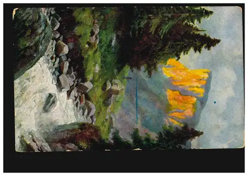 Artiste-AK Bergbach au coucher du soleil, poste de terrain NOUVEAUDAMM 31.1.1917