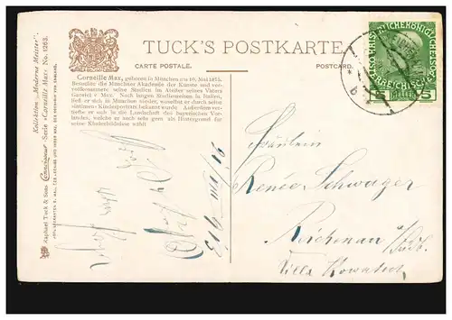 Künstler-AK Corneille Max: Das erste Lied, Tuck's Postkarte, REICHENAU 21.8.1913