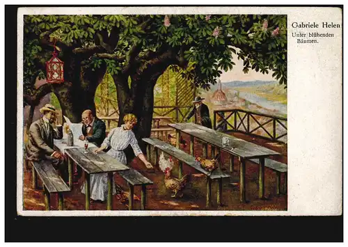 AK Artiste Gabriele Helen: Sous arbres fleuris, maison d'édition S.V.D., non utilisé