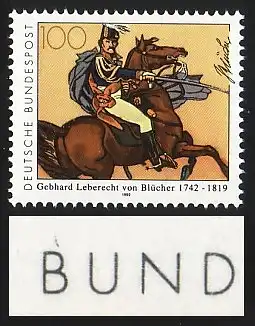1641 Blücher, PLF schwarzer Strich über dem B von BUNDESPOST, Feld 46, **