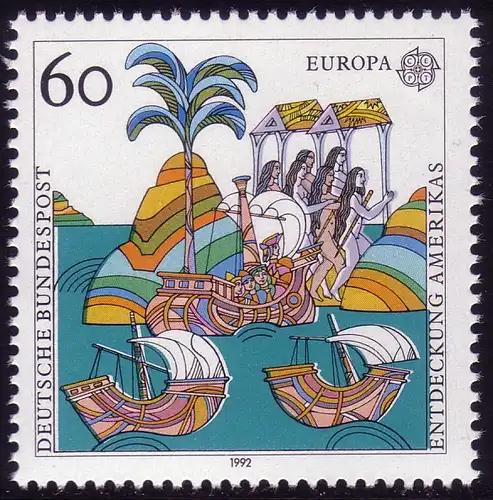 1608 Europa 60 Pf: Passerverschiebungen der Farben Grün und Lila, **