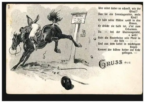 Caricature-AK grousse de ... Le cavalier du dimanche, LANDAU Palatinat 2 - 17.3.1912