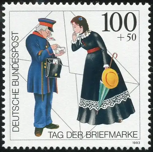 1692 Tag der Briefmarke 1993: blauer Punkt im Bogen der 5, Feld 5 ** 