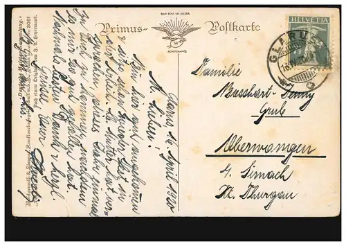 AK Heyermans: La nouvelle serviette, carte postale Primus, GLARUS 16.4.1920