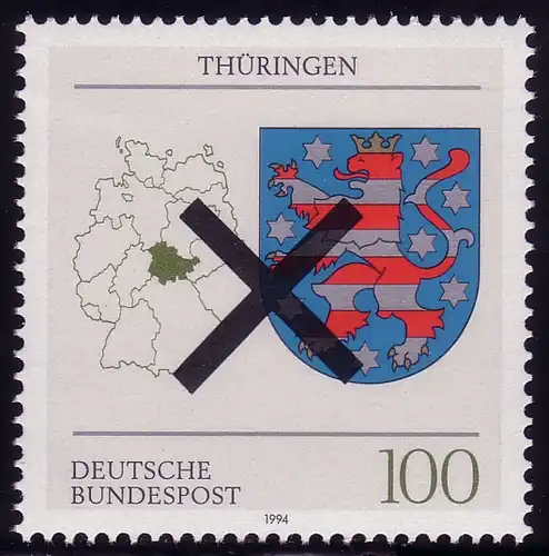 1716 Thüringen, amtliche Andreaskreuz-Entwertung