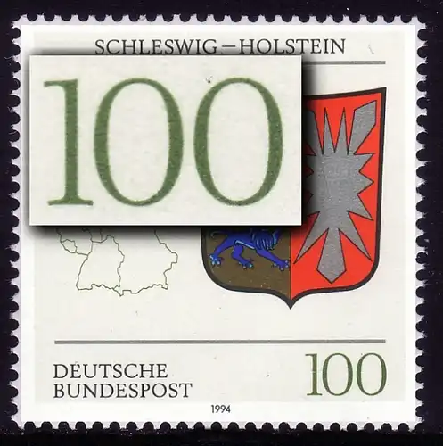 1715 Schleswig-Holstein mit PLF schwarzer Punkt über 100, Feld 9, **