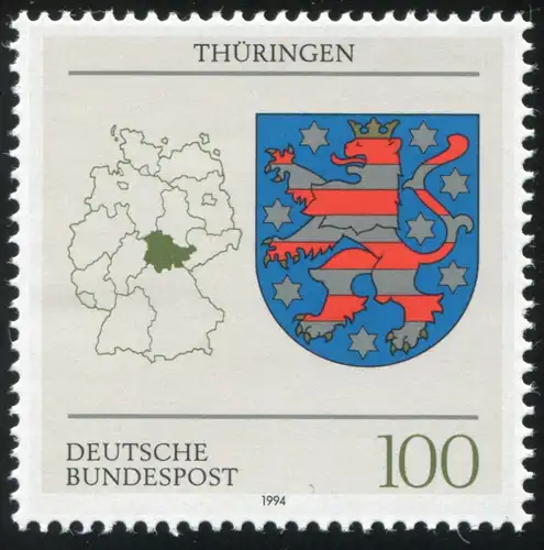 1716 Thüringen mit PLF blauer Strich links vor der 100, Feld 21, **
