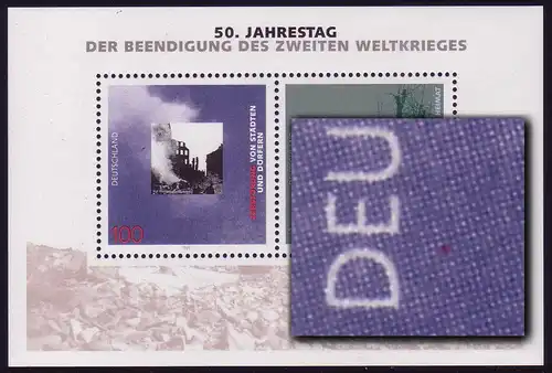 Bloc 31 Fin de guerre avec PLF rouge tache sous DE d'ALLEMAGNE, **