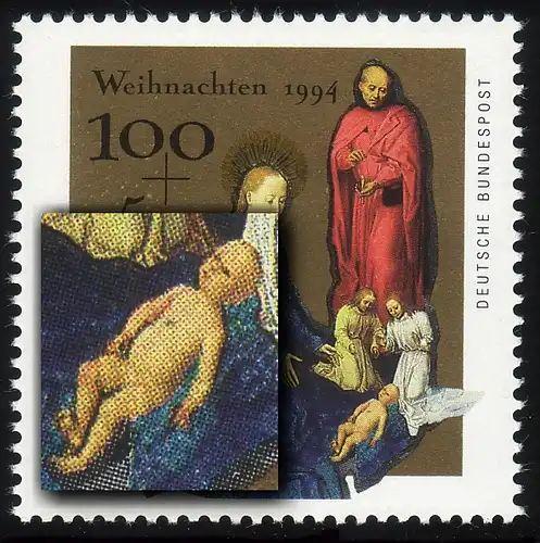 1771 Weihnachten 100 Pf mit PLF Fleck auf der Kinderbrust, Feld 7, **