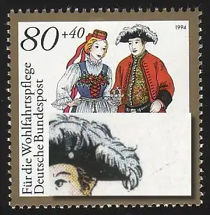 1758 Hall/Saale avec ligne PLF droite sur le chapeau de l'homme, champ 10, **