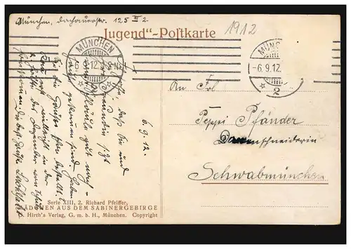 AK Richard Pfeiffer: Filles des Monts Sabins, MUNICH 6.9.1912