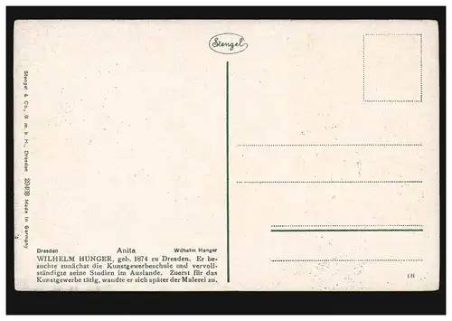 Künstler-AK W. Hunger Portrait Anita, Stengel-Verlag Dresden, ungebraucht