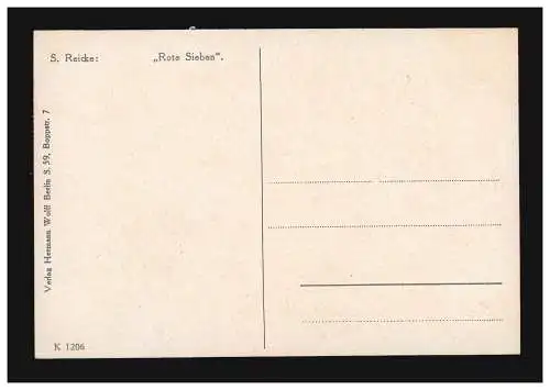 AK Artiste S. Reicke: Sept Rouges - Sept Femmes en traîneau, inutilisé