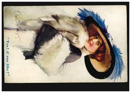 AK Artiste C. Barber: Oui! If you like! - Femme avec fourrure Houtchmuck, marqué