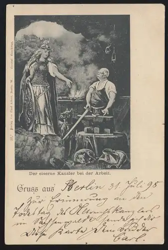 Künstler-AK Allegorie: Der eiserne Kanzler bei der Arbeit, Gruss aus ...