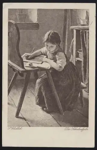 AK Artiste S. Heureux: La tâche scolaire, Feldpost 430 - 13.1.1918