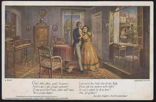 Künstler-AK A. Broch: Singspiel Das Dreimäderlhaus, Feldpost INNSBRUCK 28.5.1918