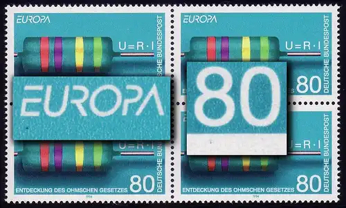 1732 Europe 80 Pf: bloc quadrilatéral avec 2 champs PLF 12+13**