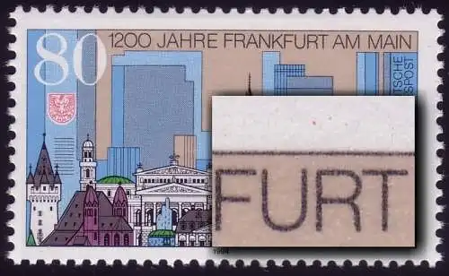 1721 Frankfurt mit PLF roter Punkt über UR, Feld 45, ** postfrisch