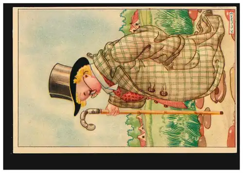 Caricature AK K.L. à gauche: L'adulte avec bâton et jupe, inutilisé