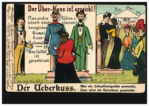 Karikatur-AK Der Überkuss - Der Gummi-Kuss-Automat! NAUMBURG (SAALE) 1.4.1902