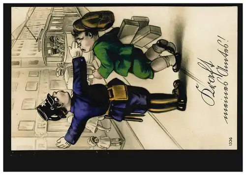 Caricature AK La police et les transports - Force de mon ministère ! CARLSRUHE 1932