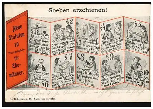 Karikatur-AK Die neuen 10 Paragraphen für Ehemänner, KEMPTEN 15.4.1903