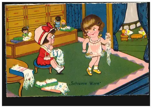 Karikatur-AK Schwere Ware - Beim Ankleiden, Amag-Verlag, ungebraucht