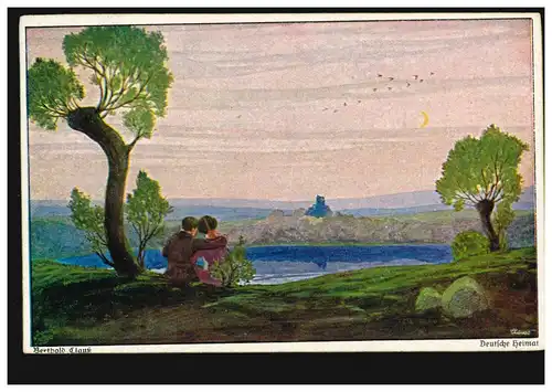 Artiste-AK Berthold Clauss Allemande amoureux couple dans le paysage, inutilisé
