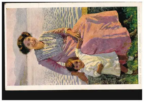 Künstler-AK J.V. Krämer: Mutter und Kind auf der Mole, Wiener Kunst, ungebraucht