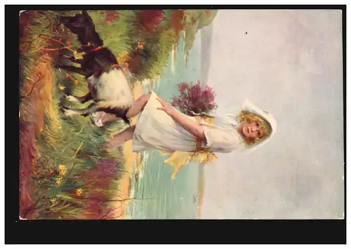 AK Walhain Artiste: Côte de la Manche, Fille avec chèvre, BUDAPEST 1913